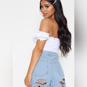 White & Black  frill detail crop Tops - Gently Used